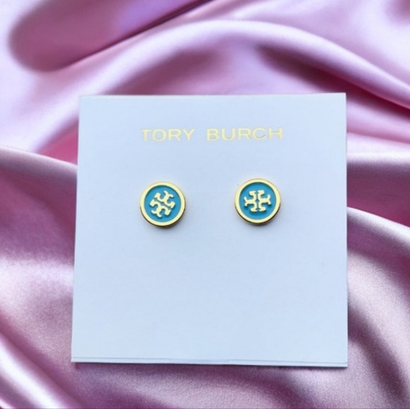 Tory Burch Tiffany Blue Lacquered Logo Studs - Picture 6 of 6